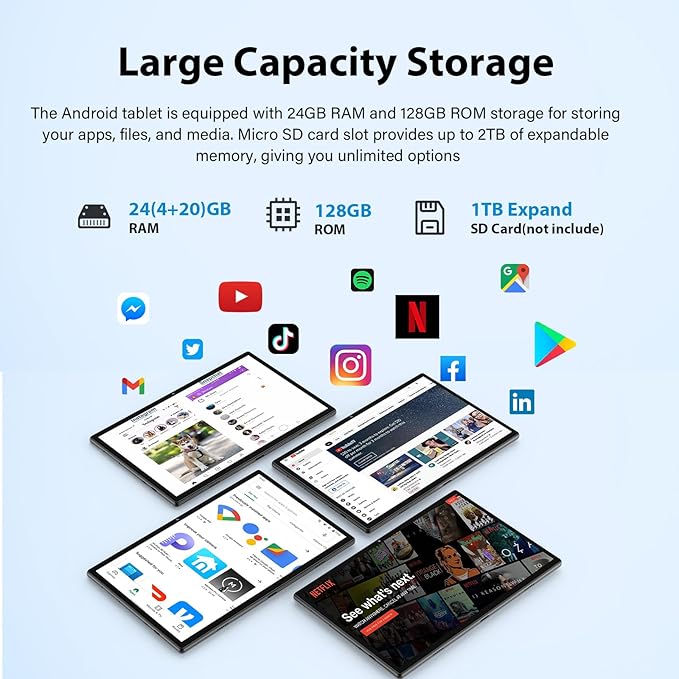 YOBANSE 2025 Tablet with Keyboard, 24GB RAM, 128GB ROM(2TB Expand), 10.1 inch Android 15 Tablet, 8000mAh Battery, BT 5.0, GMS Certified, 5G/2.4G WiFi, Tablets with Mouse, Case, Stylus-Silver Case