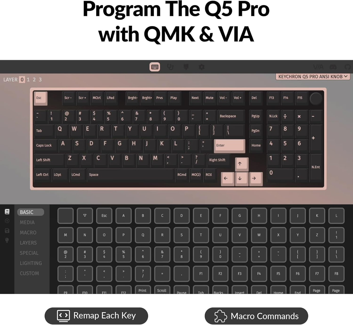 Keychron Q5 Pro Wireless QMK/VIA Mechanical Keyboard, 96% Layout Programmable Knob Full Aluminum Double-Gasket Design, Hot-swappable K Pro Brown Switch for Mac Windows Linux - Black