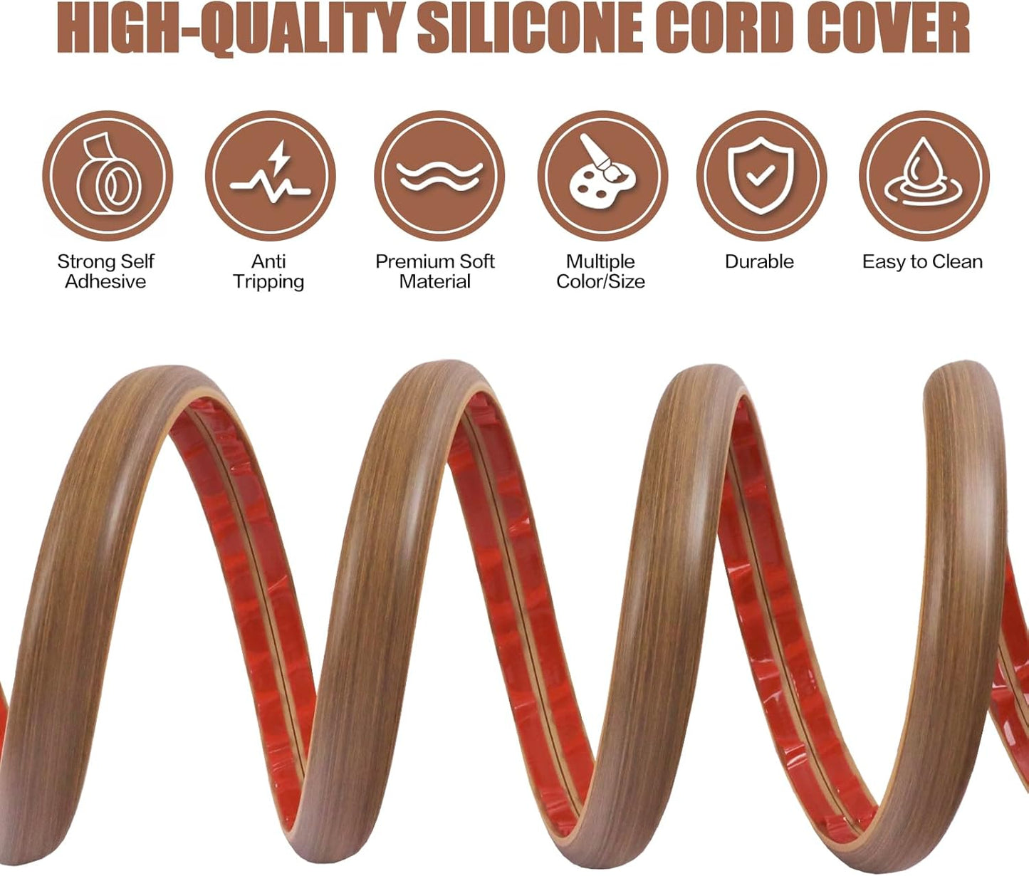 Floor Cord Cover Cable Cavity Self Adhesive Cord Hider Floor 10FT Floor Cable Management Power Cord Protector Floor Electric Cord Covers for Offices, Gym, Exhibitions (Misty Brown Wood, 1.57" x 10')