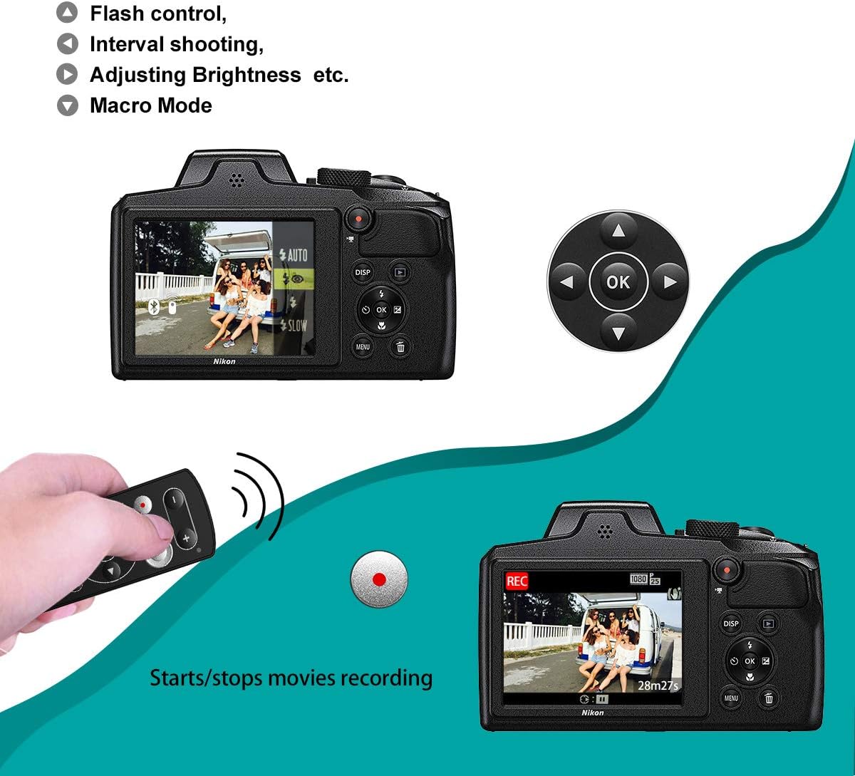 AODELAN Camera Wireless Shutter Release Remote Control for Nikon COOLPIX P1000 P950 B600 A1000 Z50 Z30 Z fc, Replaces Nikon ML-L7