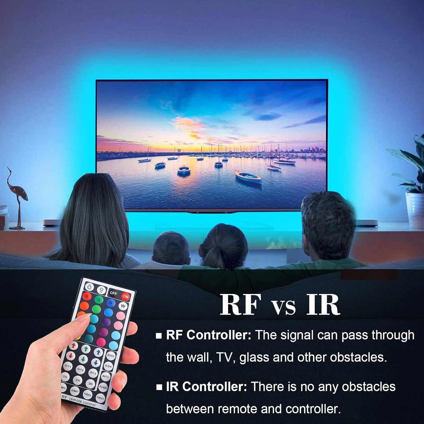 SUPERNIGHT RGB Light Strip Remote Controller, RF Remote of 2-in-1 4 Pin Dimming, Brightness Flash Mode Dimmer for SMD 5050 2835 3528 LED Strip Lights (RF- 2 Ports)