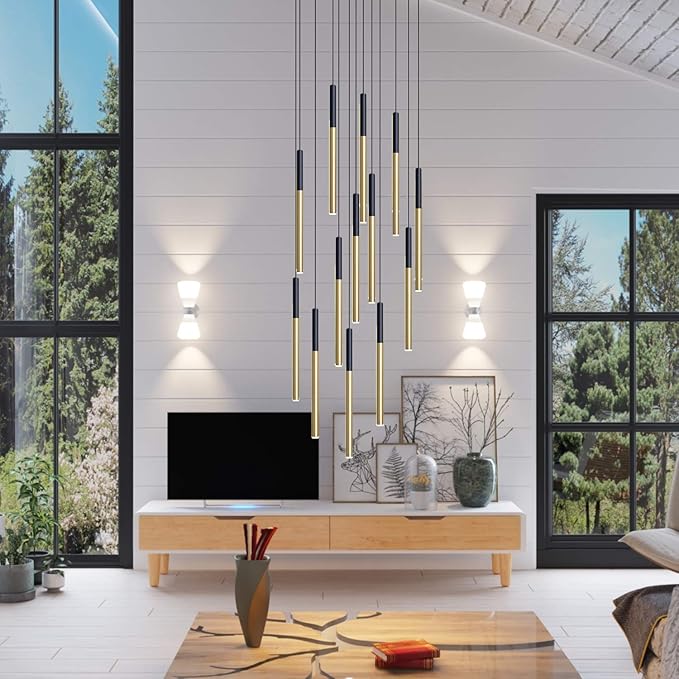 ALTAIR 13 Mini Pendantl Lighting Black-Brass - LED Hanging Light Fixture for Kitchen Island, Bar, Foyer - Cluster Pendants - Dimmable, Adjustable Wire, Lamp Bulb Included
