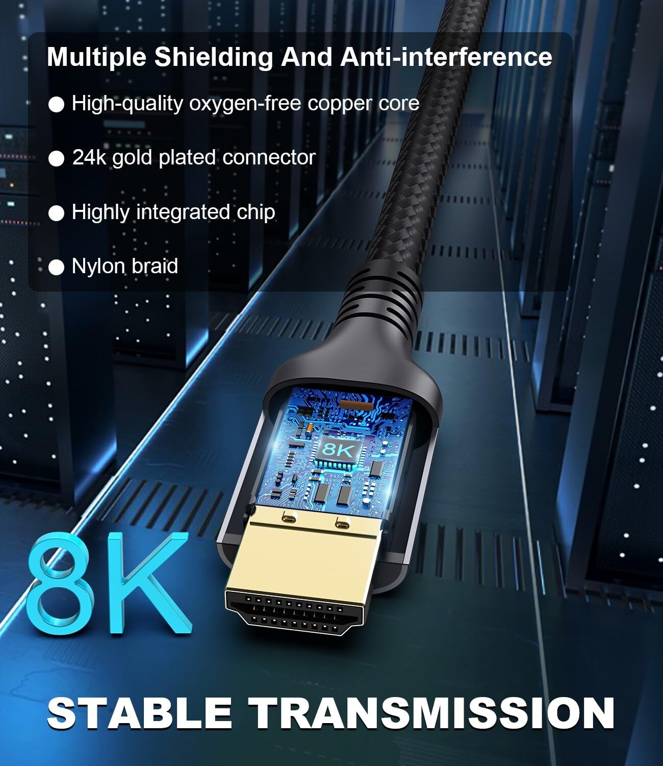 Certified 10K 8K HDMI 2.1 Cable 25 FT, 48Gbps Ultra High Speed HDMI Cable with Ethernet 4K 240Hz 165Hz 144Hz 120Hz 8K60Hz eARC HDCP2.3 HDR10+ PC Laptop TV Monitor Projector