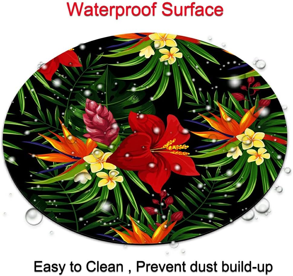 Rainforest Seamless Pattern Tropical Leaves, Tropical Jungle Plants and Exotic Flowers Round Mousepad, Personalized Custom Design Mouse Pads，Mousepad for Laptop Computers(plant1)