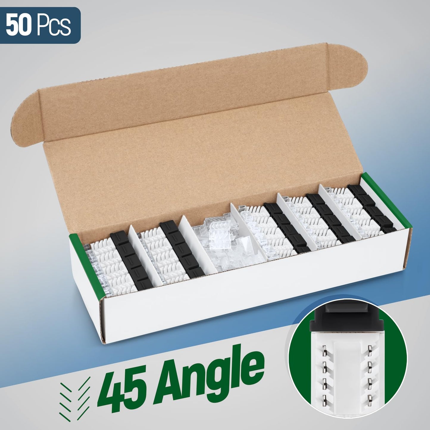 Everest 45° Angled RJ45 Cat6A Keystone Jacks 50-Pack in Black - Slim Profile Female RJ45 Connectors - Cat 6A Keystone Jack - Compatible with 45° Angled Speed Termination Tool - 45Term (B0BL3GS7ZY)