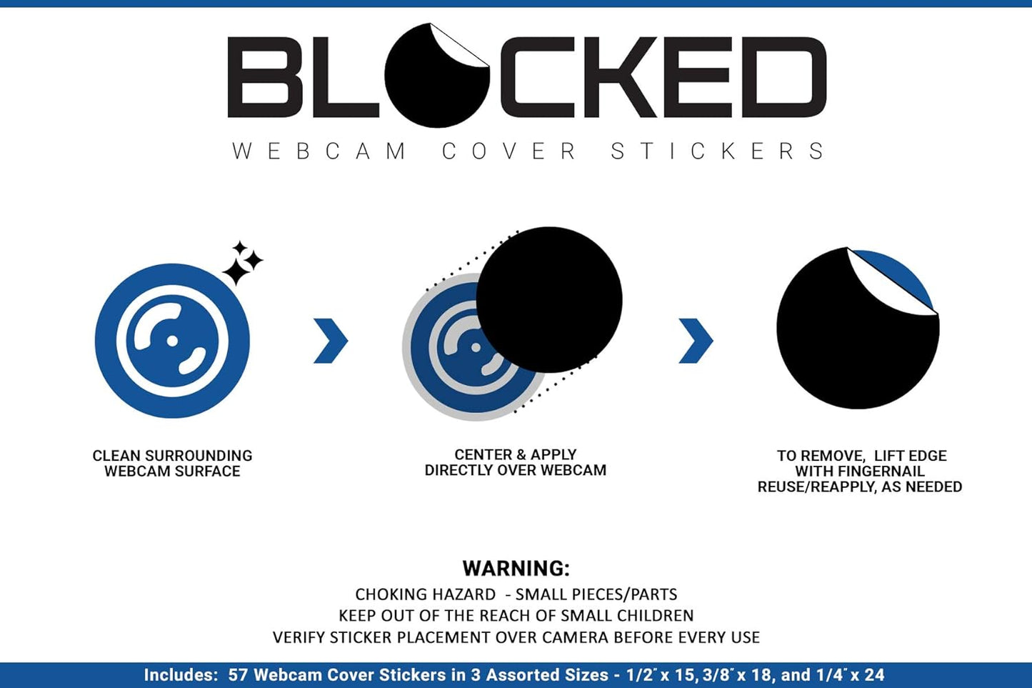 Stackable Webcam/Camera Vinyl Covers | 57 Tabbed Low-Tack Restickable Webcam Sticker | Multiple Sizes | White 57-Pack Tabbed (Ultra Glossy)