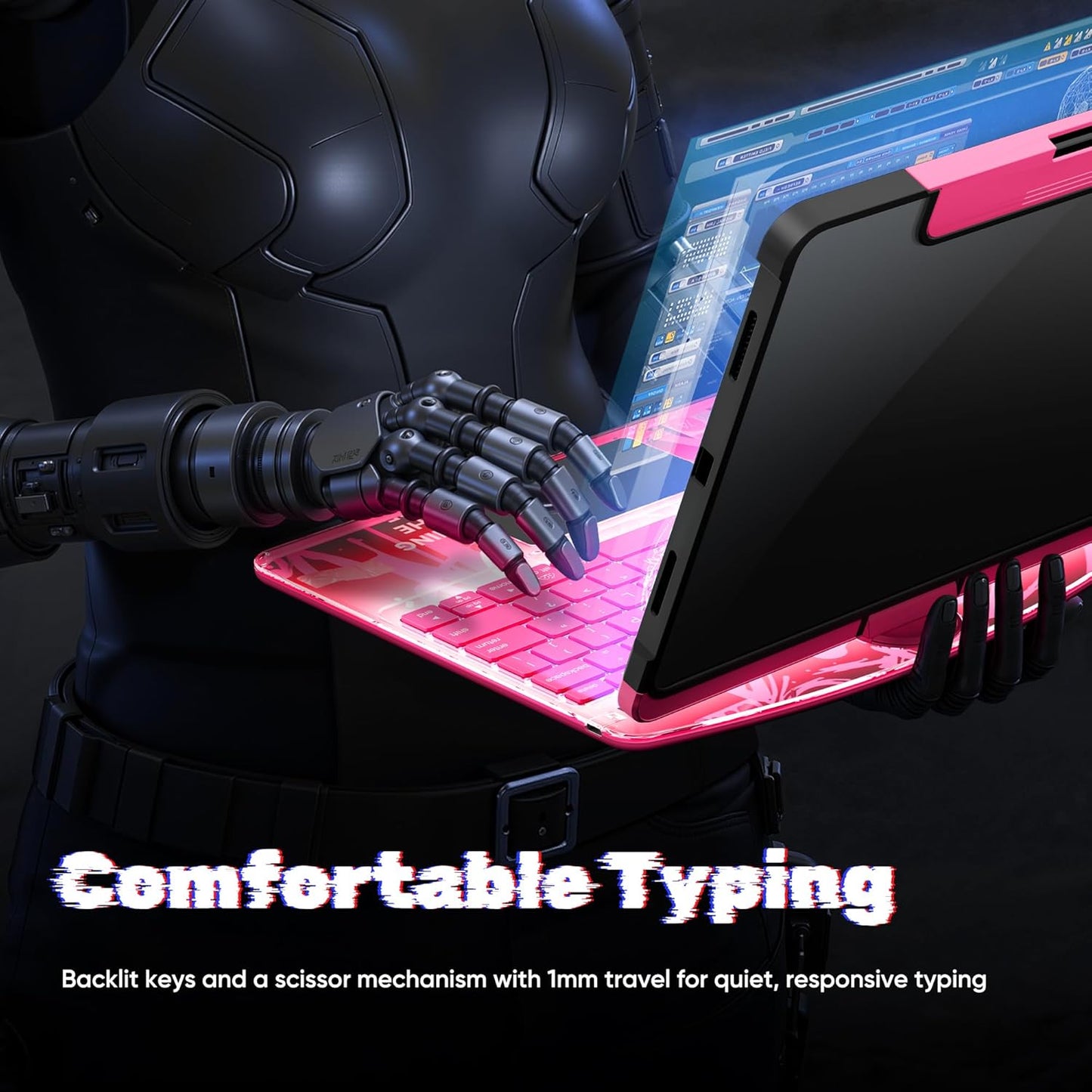 KITONE Transparent Case with Wireless Keyboard for iPad 11th Gen 11-in.(A16, 2025), 2022 iPad 10th Gen 10.9-in, 7 Colors Backlight, Trackpad, 360°Rotating Stand, Tech Style