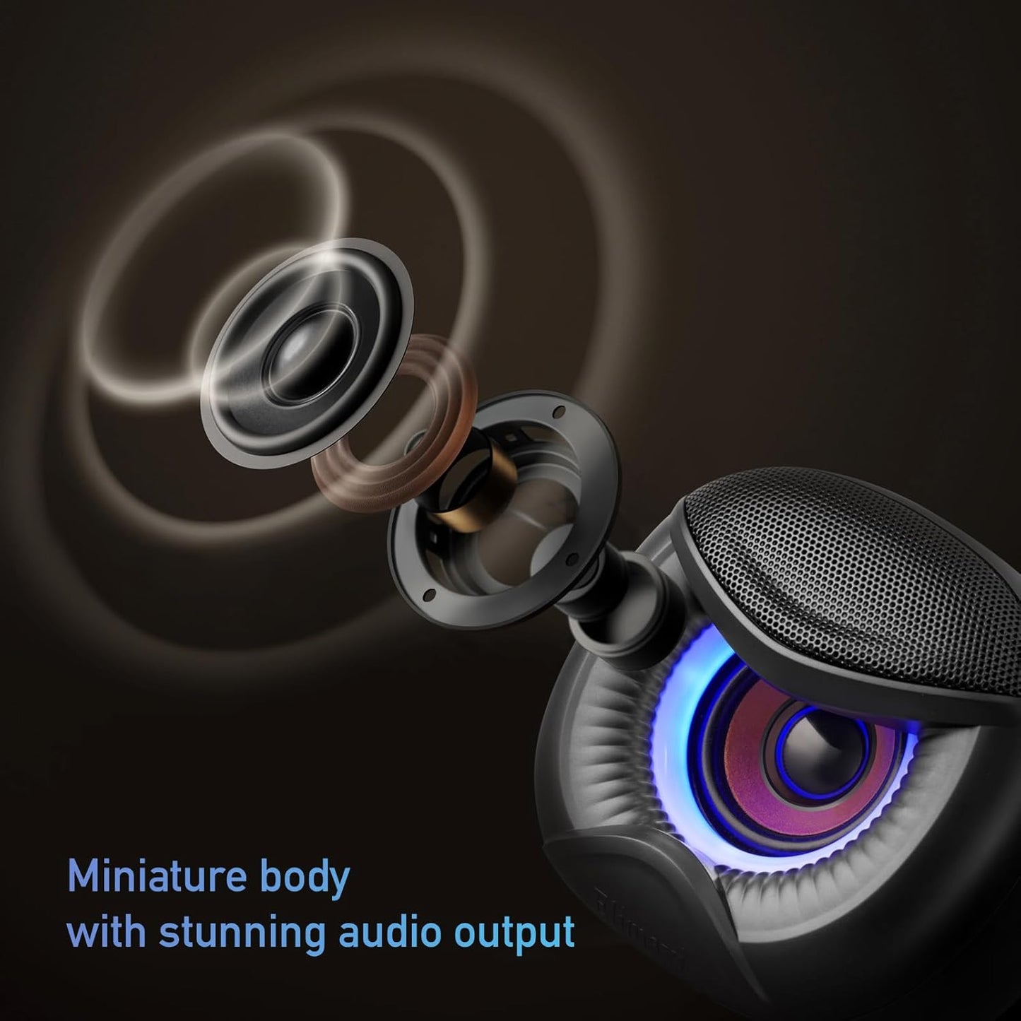 USB Powered Computer Speakers with RGB Blue Lighting 2.0 Stereo Sound System, Headphone Jack, Plug and Play, Works with PC/Laptop (USB-C Adapter Included)