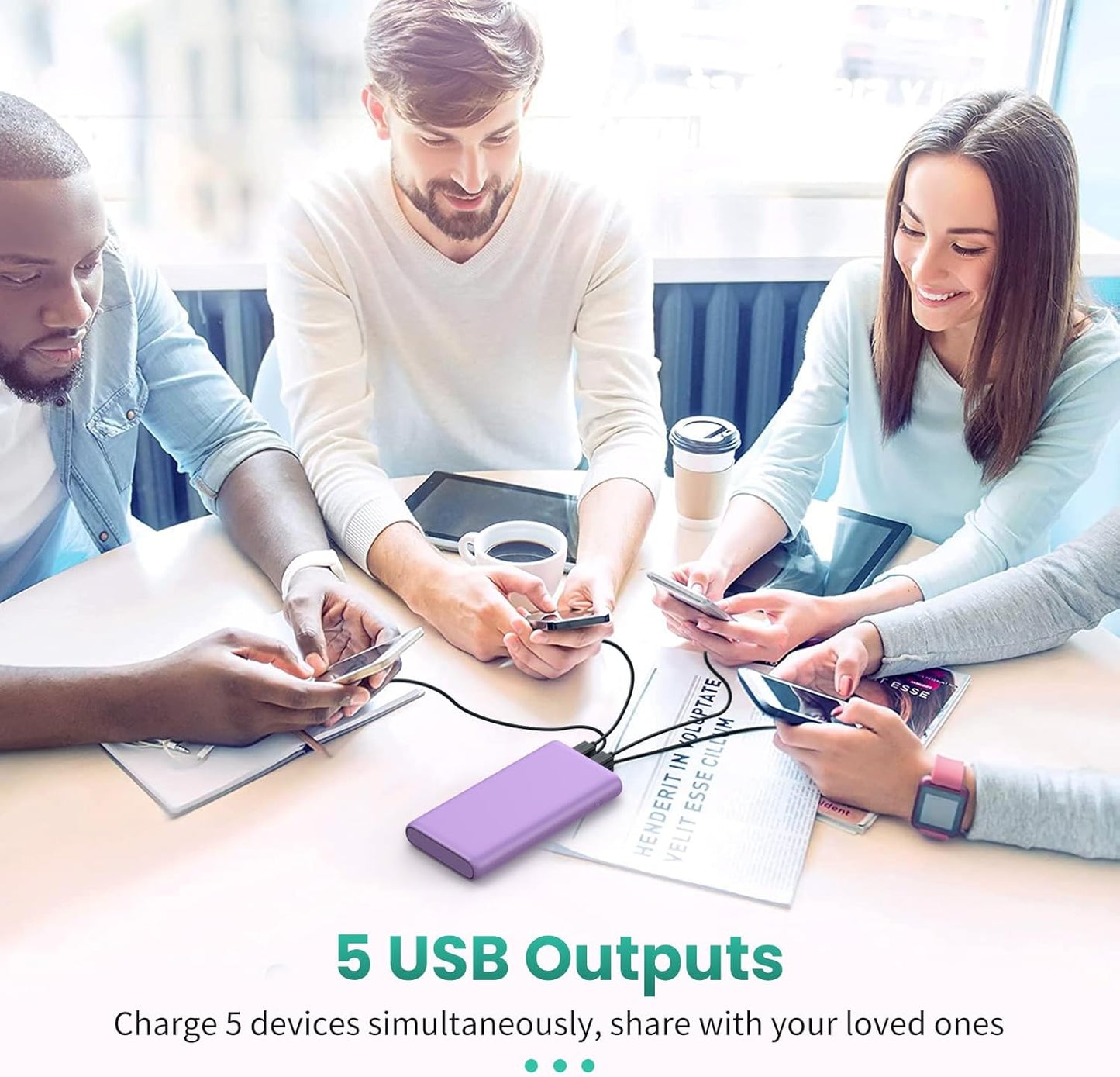 Portable Charger 38800mAh,LCD Display Power Bank,5 USB Outputs Battery Pack Backup,USB-C in&out Dual Input Phone Charging Compatible with iPhone 16/15/14 Pro,Android Samsung Galaxy Pixel Nexus-Purple