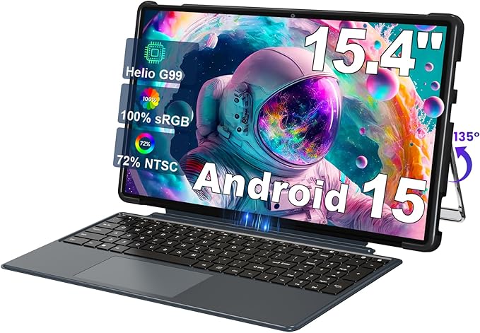 jumper 15.4 inch Tablet, Android 15 Tablet with Helio G99 Octa-Core Processor(Beat Unisoc T618), 2 in 1 Tablets with Keyboard Stand Case, 8GB RAM 256GB ROM, 10000mAh, BT5.2, 4 Speakers, 2.4G/5G WiFi