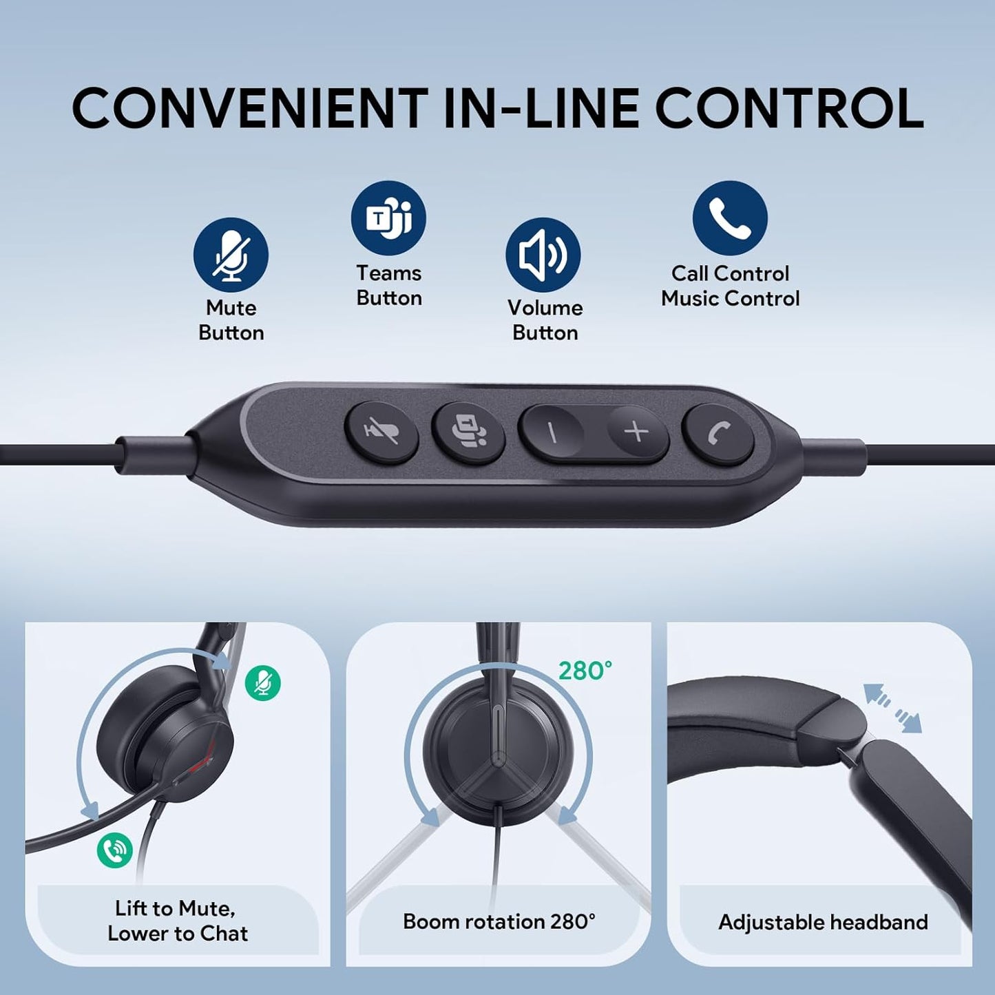 Yealink UH44 Teams Certified USB Wired Headset with 2 Noise Cancelling Mics,Stereo Sound for PC,Laptop,Teams,Zoom,Call Center,Home Office,Inline Controls,Comfort Ear Cushions,USB-C/A,Busylight-Black
