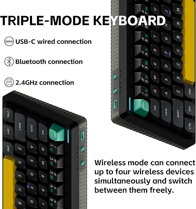nuphy Halo65 V2 Wireless Mechanical Keyboard with PBT Keycaps, 65% Hot Swappable Custom Gaming Keyboard Compatible with QMK/VIA, RGB Backlit,Gasket Structure,BT5.0/USB-C/2.4GHz,Black-Lemon Switches
