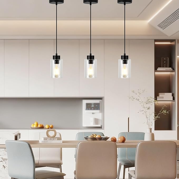 Pendant Lights Pendant Light Fixtures Pendant Lighting Matte Black Modern with Glass Shade, Kitchen Island, Adjustable Cable, Living Room, Bedroom, Hallway