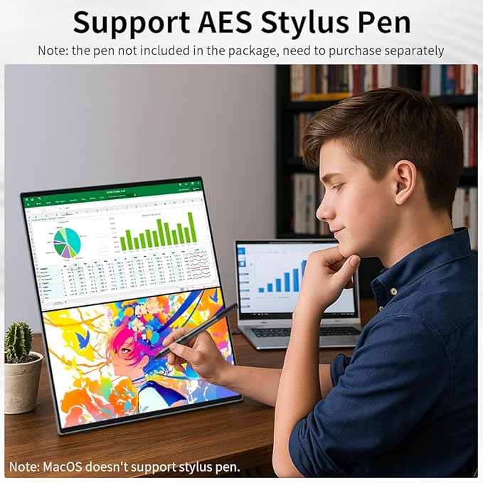 Dual Monitor 14 Inch 2K OLED,Portable Touch Monitor for Laptop Extender| 2K |100% DCI P3|Plug-Play|Stand- VESA| |Slim-Frameless| Computer Triple Display Laptop PC Windows Mac