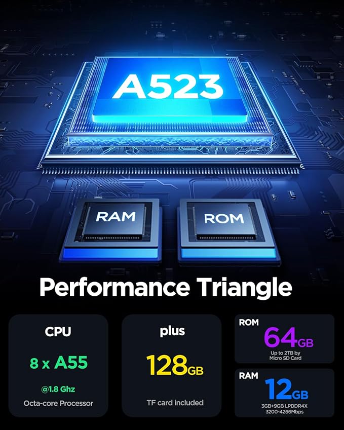 Android Tablet, 10.1 inch Android 15 Tablet with Octa-core Processor, 12GB RAM 192GB ROM (Expandable up to 2TB), 800x1280 IPS Display, WiFi 6 & Bluetooth, Dual Speakers, 5MP+8MP Camera, 6000mAh