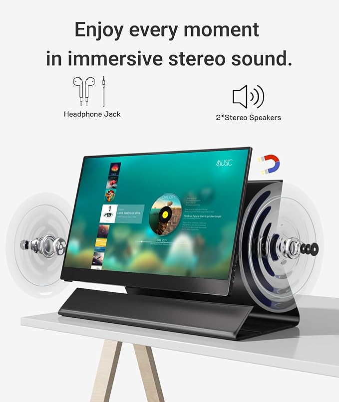 Ingnok Portable Monitor, 15.6inch FHD 1080P Travel Monitor, Ultra-Thin, USB-C Plug&Play, Built-in Speakers, Portable Screen for Laptop, Mac, Switch/PS5, Travel&Office Assistant