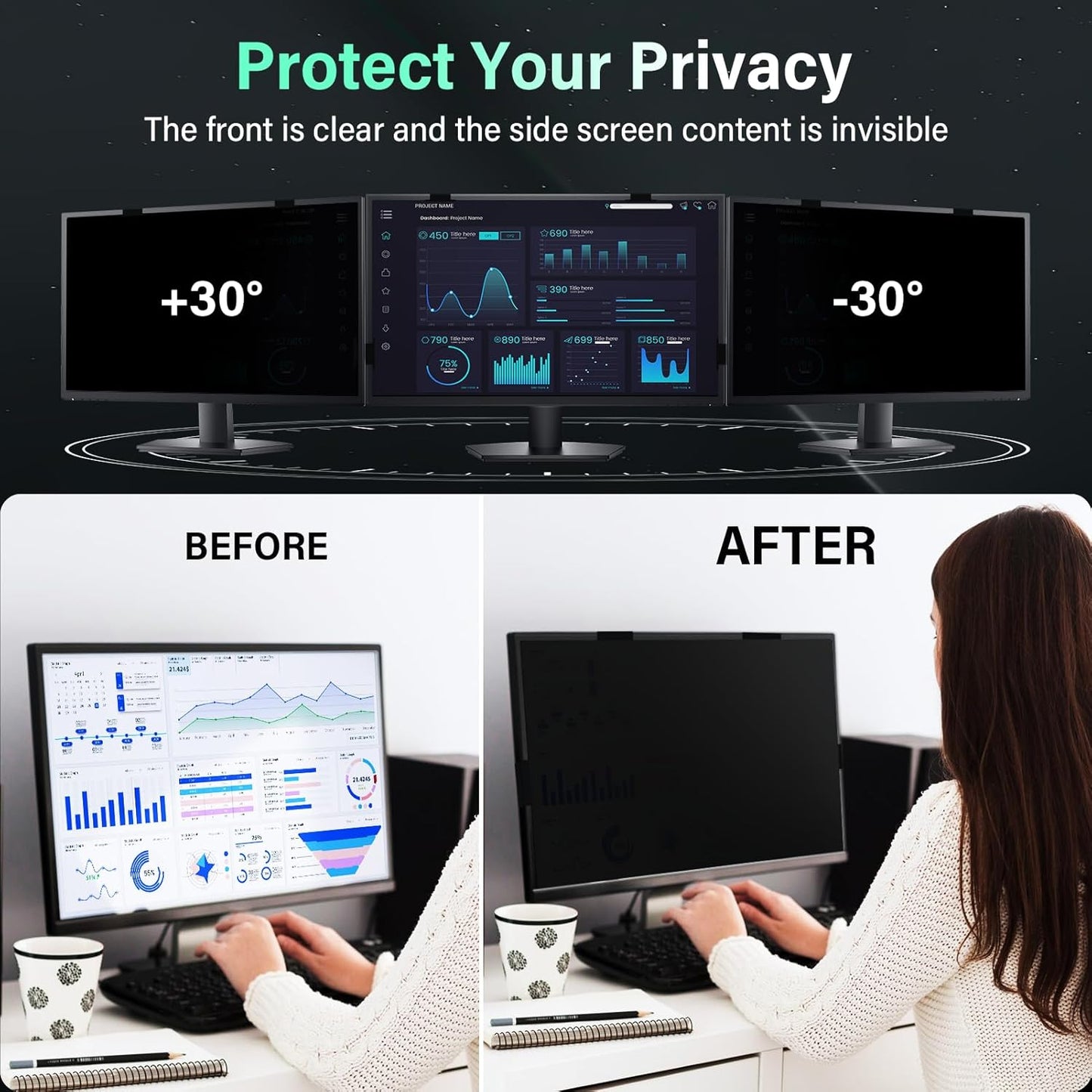 [2 Pack] Magnetic 27 Inch Computer Privacy Screen for 16:9 Aspect Ratio Widescreen Monitor, Hanging Eye Protection Anti Glare Blue Light Computer Monitor Privacy Filter, Removable 27 in Protector Film