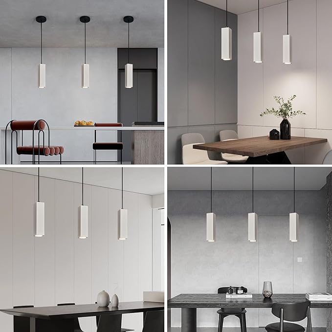 Concrete Linear Pendant Light,Modern LED Industrial Hanging Cement Pendant Lighting Fixture for Kitchen Island Dinning Room Bedroom Bedside Table Small Pendant Lights(3-Pack)