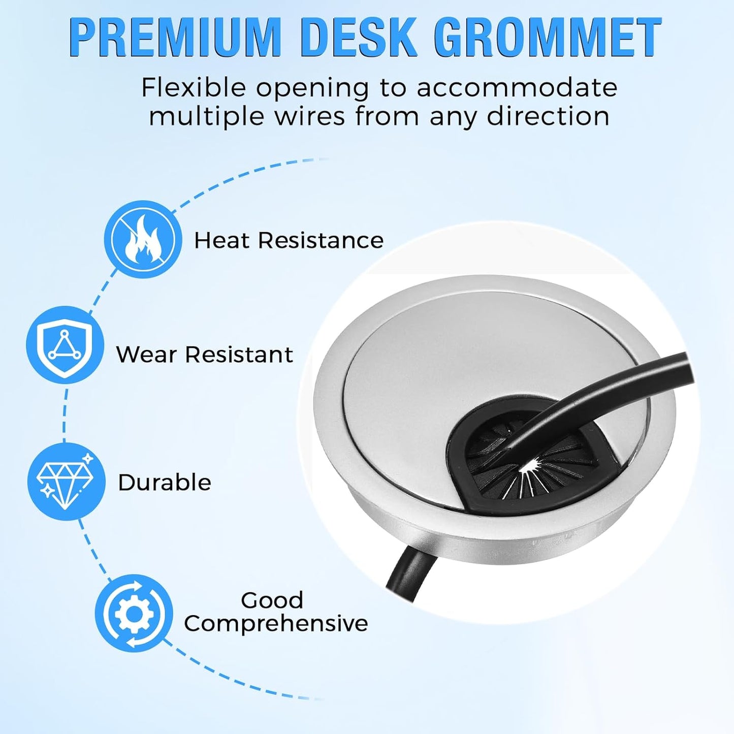 Desk Grommet 2-1/16" (53 mm), Desk Cord Hole Cover, Cable Grommet ABS Plastic, Desk Hole Grommet for Office and Home Table Cable, Detachable Cable Cord Organizer (Silver Sand 8 Pcs)