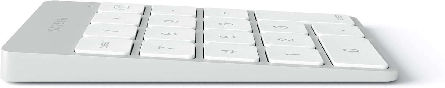 Satechi Slim Aluminum Bluetooth Keypad, Wireless Number Pad with 18 Keys, Micro USB Rechargeable Numpad, External Number Pad for MacBook Air/Pro M4, iPad Air/Pro M4/M3, iMac, PC - Silver
