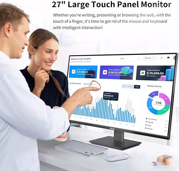 Touchscreen Monitor 27 Inch 2K 100Hz Gaming Monitor, QHD 2560x1440 IPS PC Monitor, 10-Point Multi Touch Screen Computer Monitor, USBC HDMI VGA Ports, Built-in Speakers