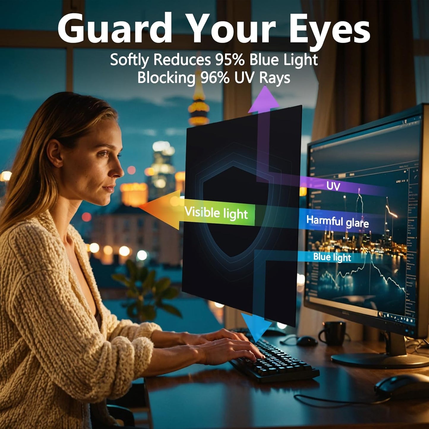 Magnetic Computer Privacy Screen Filter 24 Inch for Frameless Monitor Thin Bezel 16:9 Widescreen, Hanging Removable Anti Blue Light Privacy Shield Protector Eye Protection