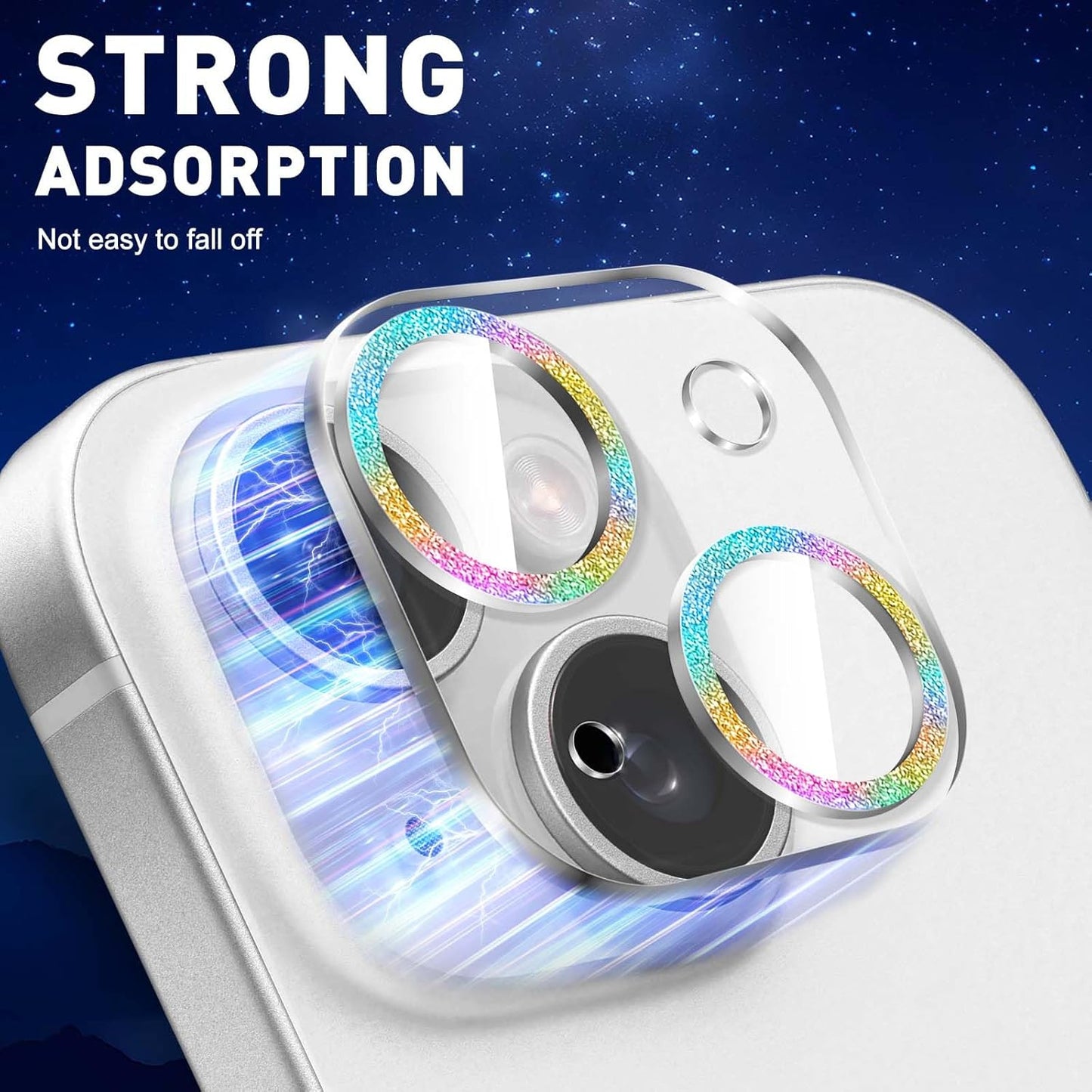 LucBuy 3PCS Sparkling Camera Lens Protector for iPhone 15/iPhone15 Plus, Full Clear Acrylic Cover with Shiny Colorful Glitter Designed Decoration Back Camera Protector