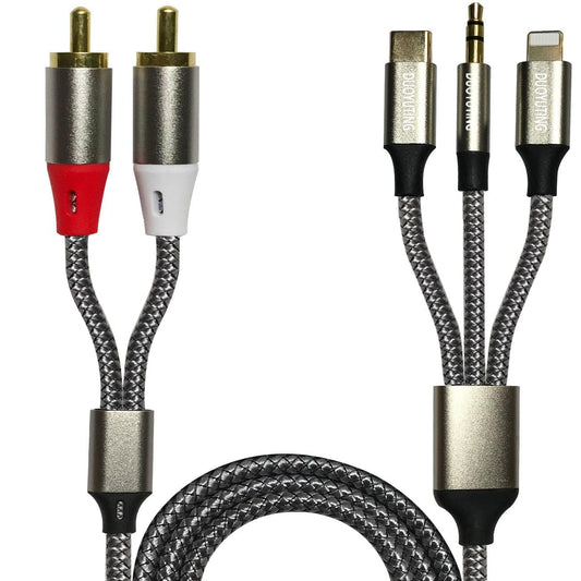 3 in 1 Audio Cable, iOS Phone/3.5mm AUX/USB C to 2 RCA,Stereo Audio Adapter for iPhone/Type C Phone/AUX to Amplifier/Sound Box & Home Theater etc.7.5FT