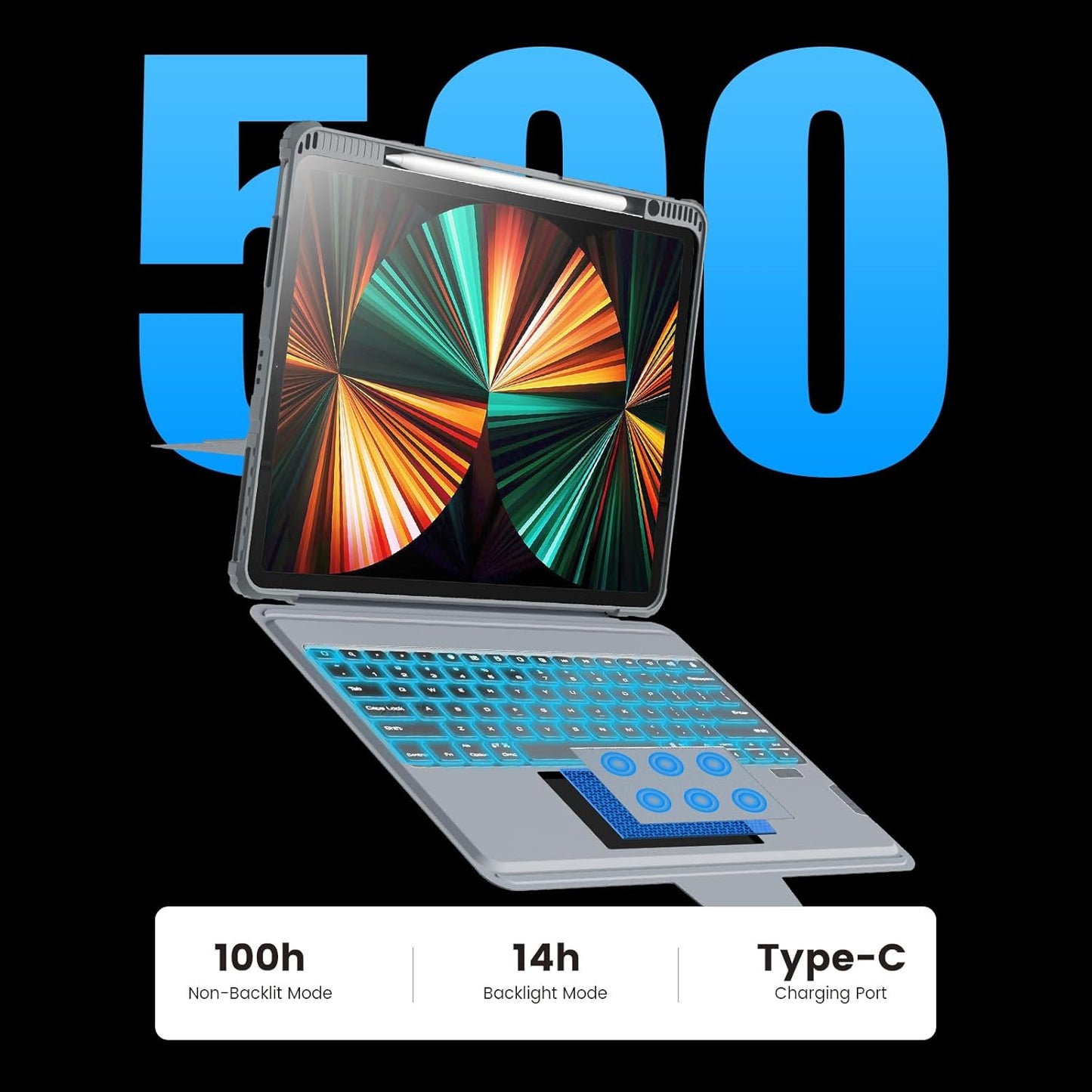 Nillkin for iPad Air 13 M2 M3 Case with Keyboard Backlit Bumper iPad Pro 12.9 (3rd, 4th, 5th and 6th gen) Detachable Keyboard with Built in trackpad, Stand,US English (Elite Grey)