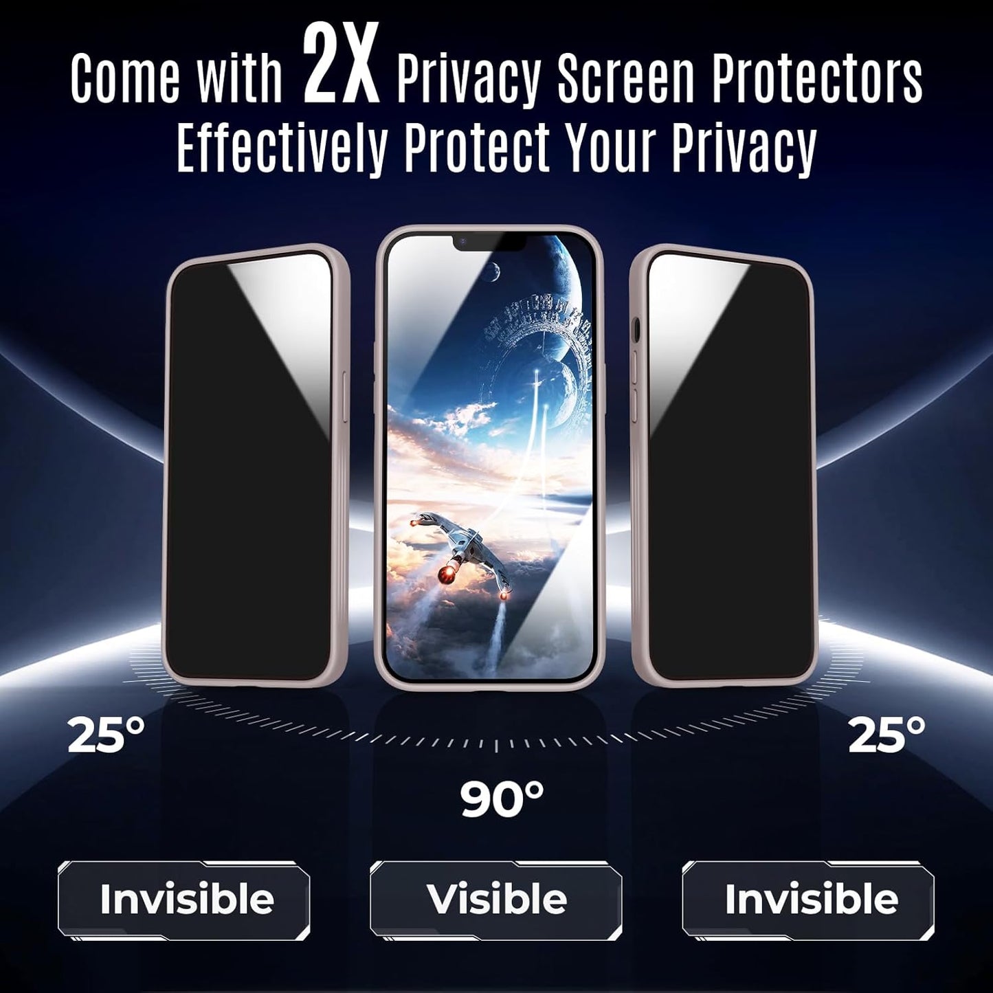 Designed for iPhone 14 Case, Compatible with MagSafe, with Privacy Screen Protectors X2, [Camera Protection] [15FT Military Drop Protection] Shockproof Phone Case, 6.1", Natural Titanium