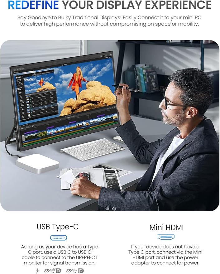 UPERFECT 21.5” 120HZ Touchscreen Portable Monitor w/Kickstand & VESA, Large Portable Gaming Monitor with HDMI Type C, External Display for Laptops, Steamdeck, MacBook, Phones, Mini PC