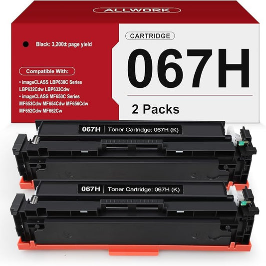 067H 067 Black 2-Pack Toner Cartridge Compatible Replacement for Canon 067H 067 High Capacity Works for Canon Color imageCLASS MF656Cdw MF653Cdw MF654Cdw LBP632Cdw MF650C LBP630C Printer with Chip