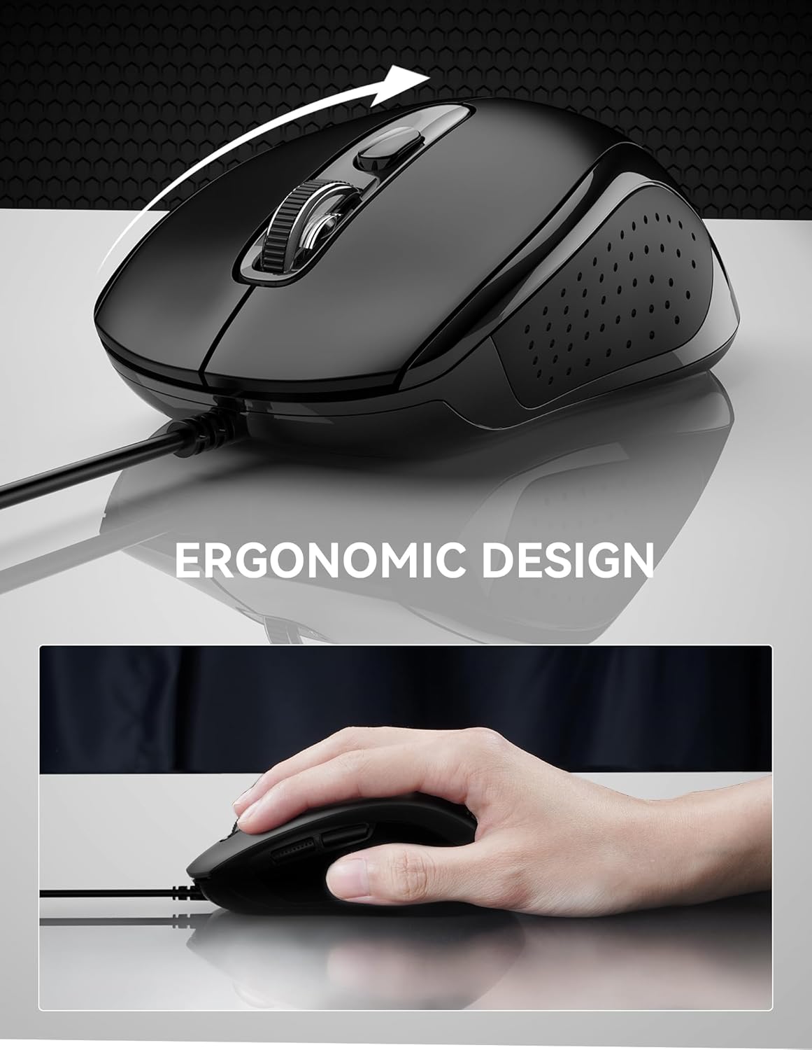 TECKNET Wired Mouse (Black)