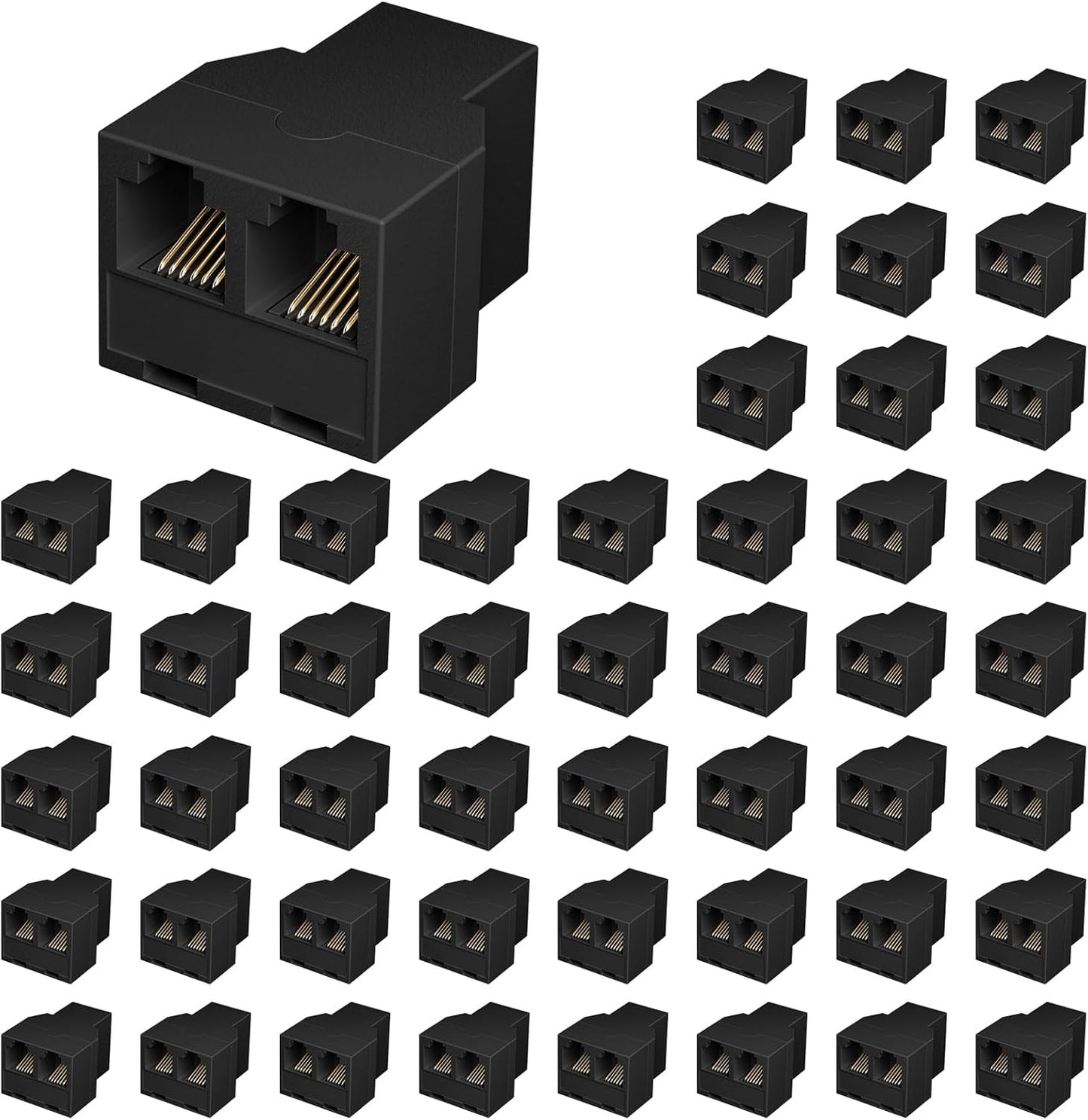 Uvital RJ12 6P6C 3 Female Telephone Line Splitters, Phone Jack Splitter, Telephone Landline Cable Connector and Separator(Black, 50 Pack)