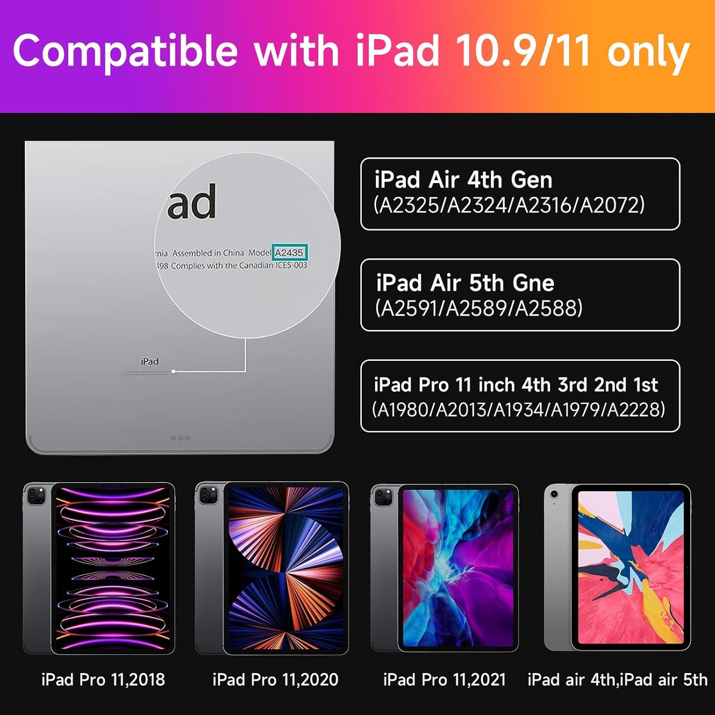 HOU Keyboard Case for iPad Air 11 inch 2025 (M3)/2024 (M2)&iPad Pro 11 Inch(4th/3rd/2nd/1st) Gen 2022,iPad Air 5th&4th Generation Case with Keyboard,Magic-Stand, Multi-Touch Trackpad,Backlight,White