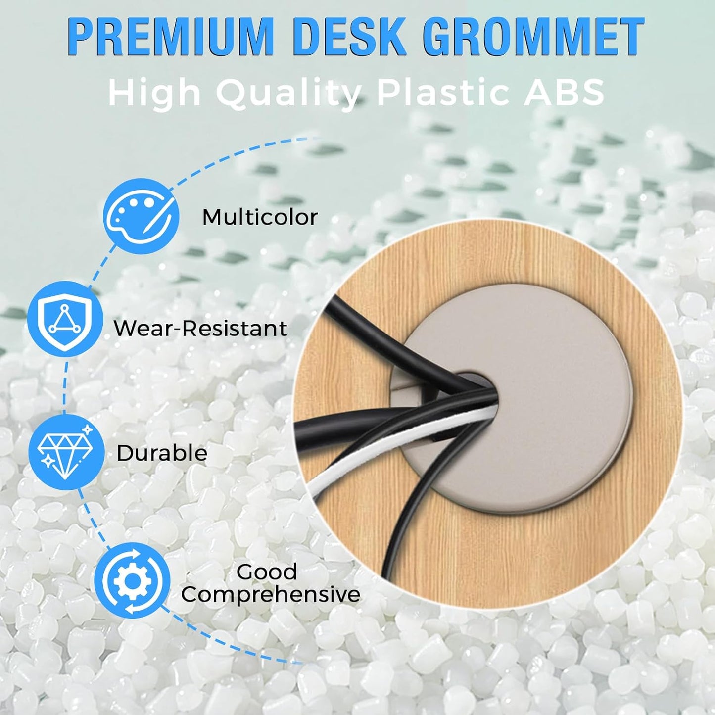 Desk Grommet 1-3/8" (35 mm), Desk Cord Hole Cover, Cable Grommet ABS Plastic, Desk Hole Grommet for Office and Home Table Cable, Detachable Cable Cord Organizer (Black 2 Pcs)
