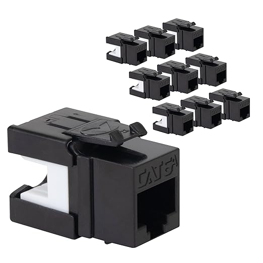 ICC CAT6A Keystone Jack with Slim Profile 180 Degree Punch Down, 10Gbps RJ45 UL Listed PoE++ TAA Compliant for Wall Plate or Patch Panel, Works with JackEasy Termination Tool, Black 10 Pack