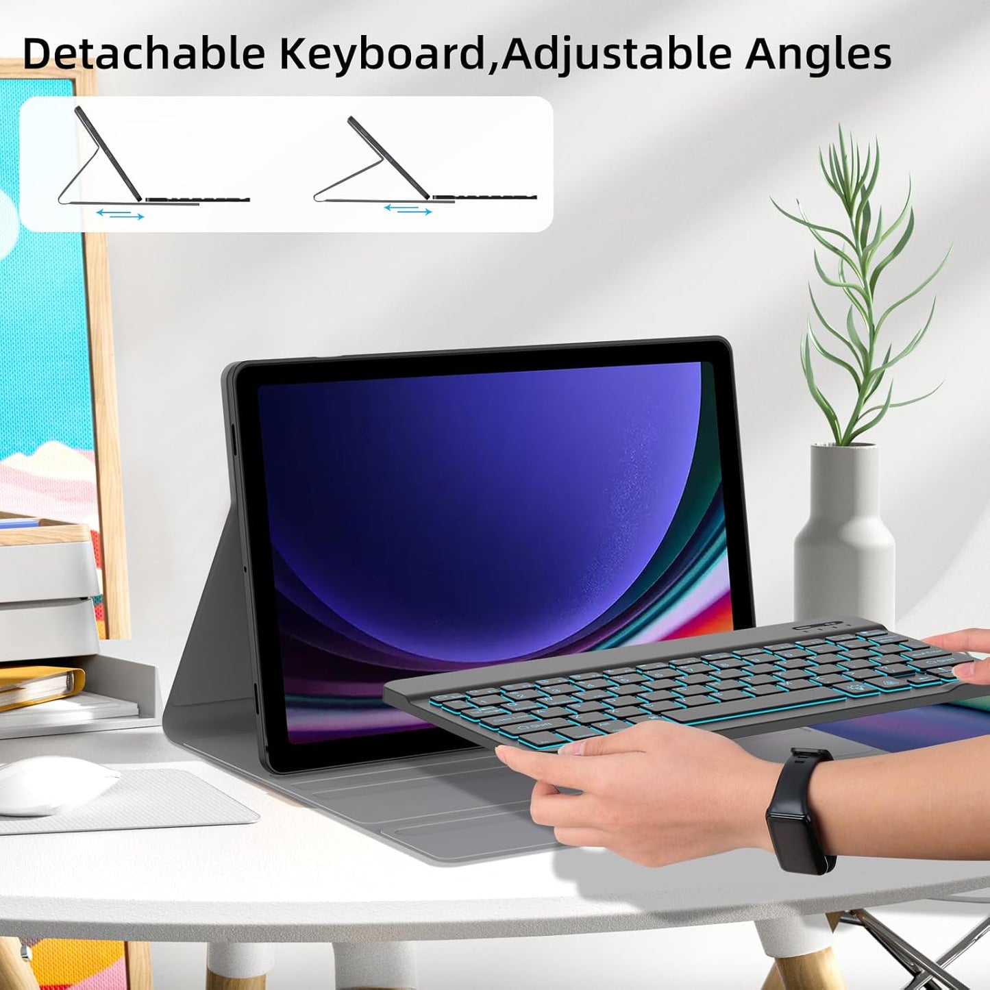 Backlit Keyboard Case for Samsung Galaxy Tab S10 FE/S9 FE 5G 10.9"/ Tab S9 11", Smart Case with 7 Colors Backlight Detachable Wireless Keyboard Cover with S Pen Holder,Magnetic Detachable,Black