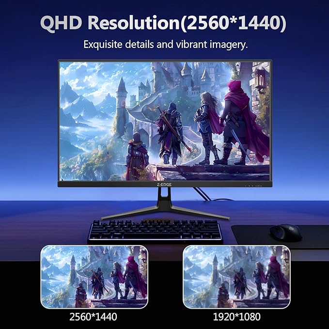 Z-Edge 27-inch Gaming Monitor QHD 2560 x 1440 2K, 180Hz Refresh Rate, 1ms MPRT, UG27QF Fast IPS Computer Monitor with Crosshair, HDMI 2.0x2, DP 1.4x2