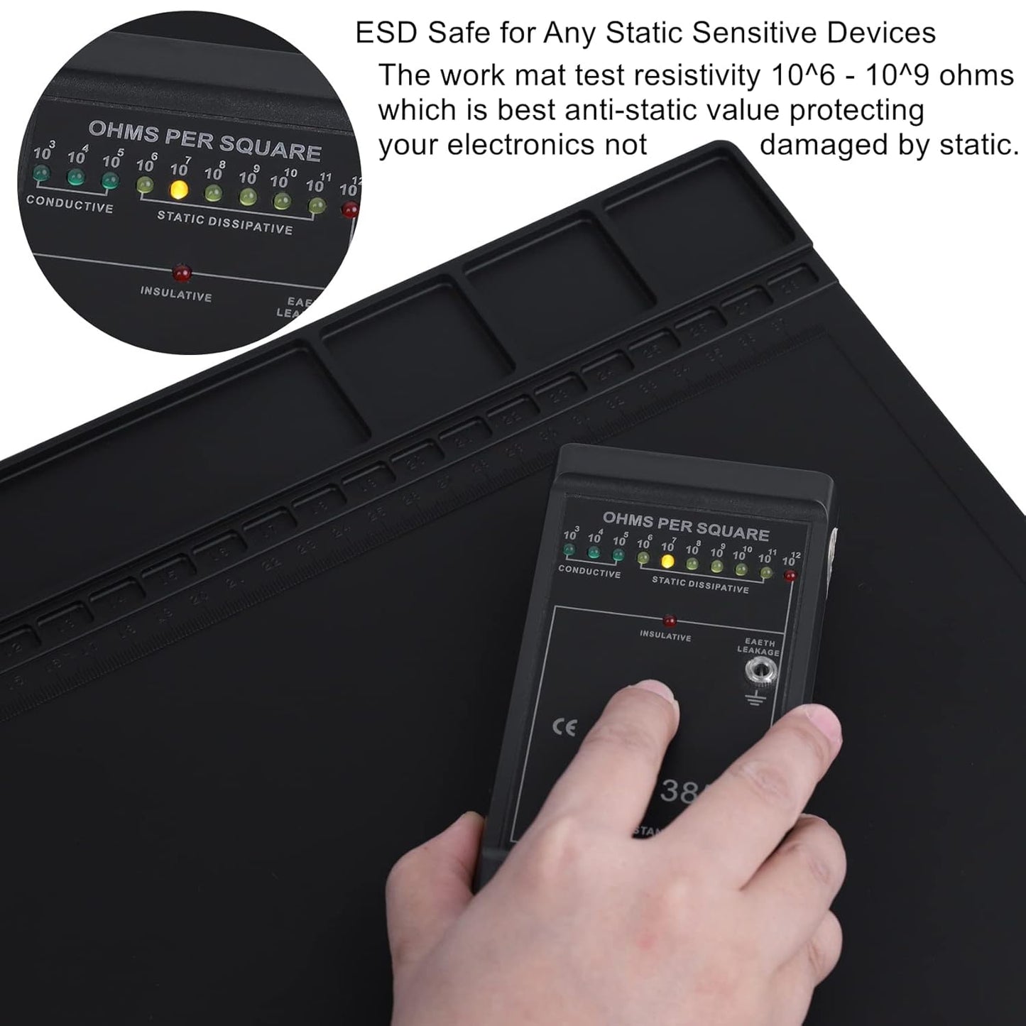 Premium Heat Resistant 932°F Anti Static Mat, HPFIX ESD Mat with Grounding Wire, Grounding Plug, and ESD Wristband, Silicone Soldering Repair Mat for Computer, PC Building, Eelectronics