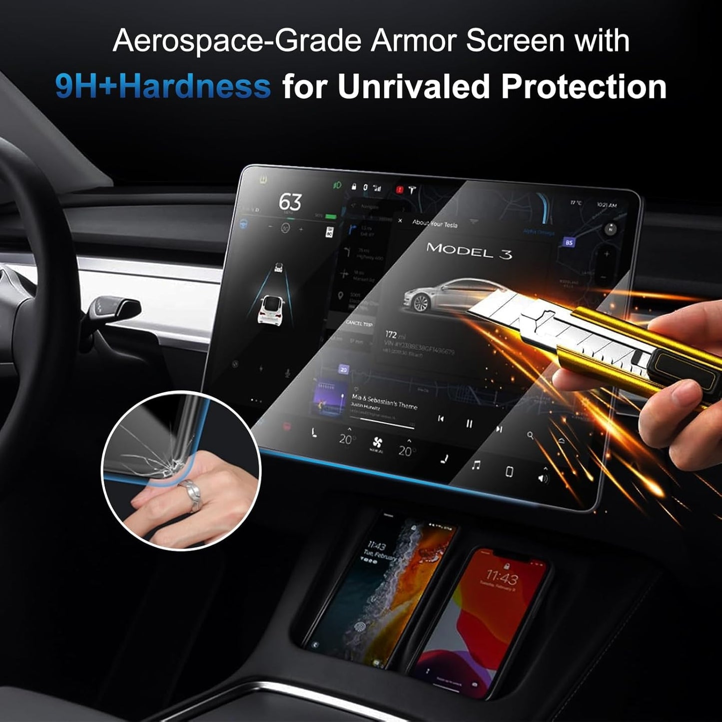 Screen Protector Kit Replace for Tesla Model 3 (2017-2023) / Model Y (2020-2024), 15.6" Center Control Touch Screen Protector Tempered Glass, Tesla Accessories with Matte 9H Anti-Glare Anti-Fingerprint