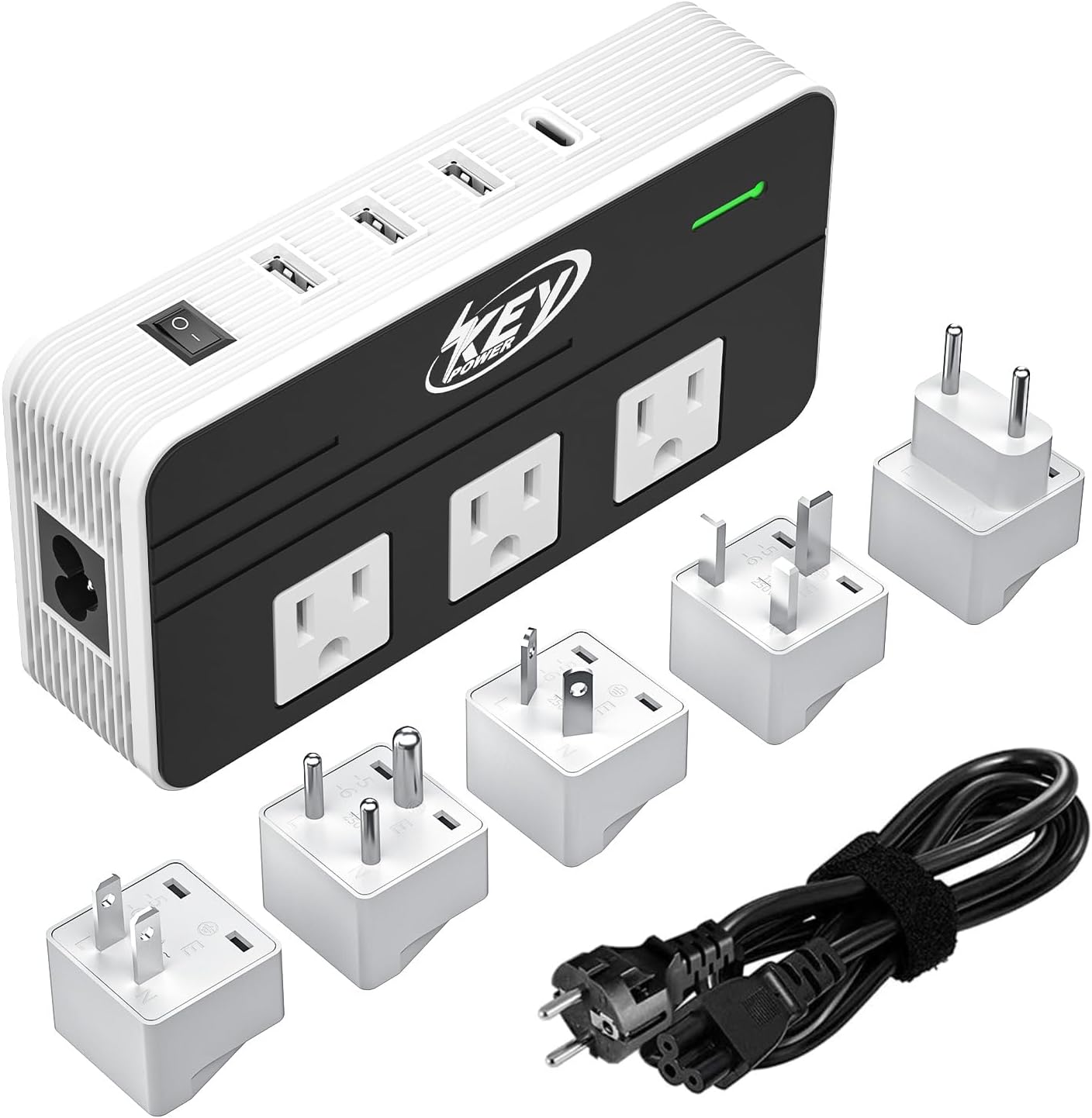 Key Power 230-Watt Step Down 220V to 110V Voltage Converter & International Travel Adapter/Power Converter with USB-C Port 18W - [Use for USA Appliance Overseas in Europe, AU, UK, Ireland, etc.]