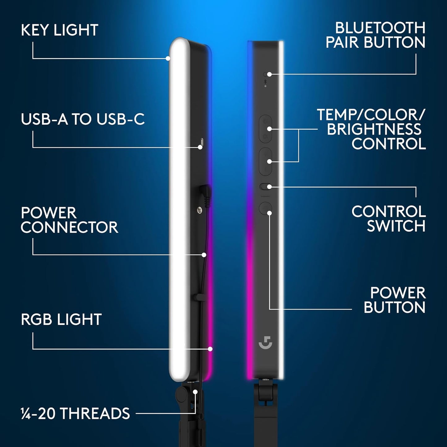 Logitech G Litra Beam LX Premium Dual-Sided RGB LED Streaming Key Light, TrueSoft, Studio Lights, Bluetooth, USB, PC/Mac - Graphite