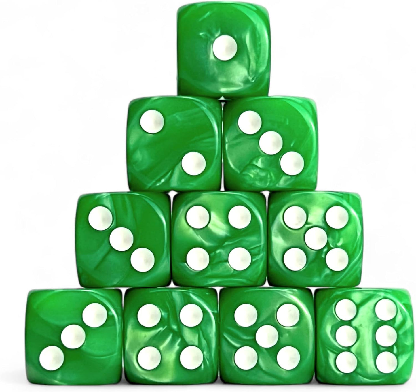 Luck Lab 10-Piece Acrylic D6 Dice Pack - Green Pearl (16mm, Hexahedron) for RPG, MTG, DND, Table Games