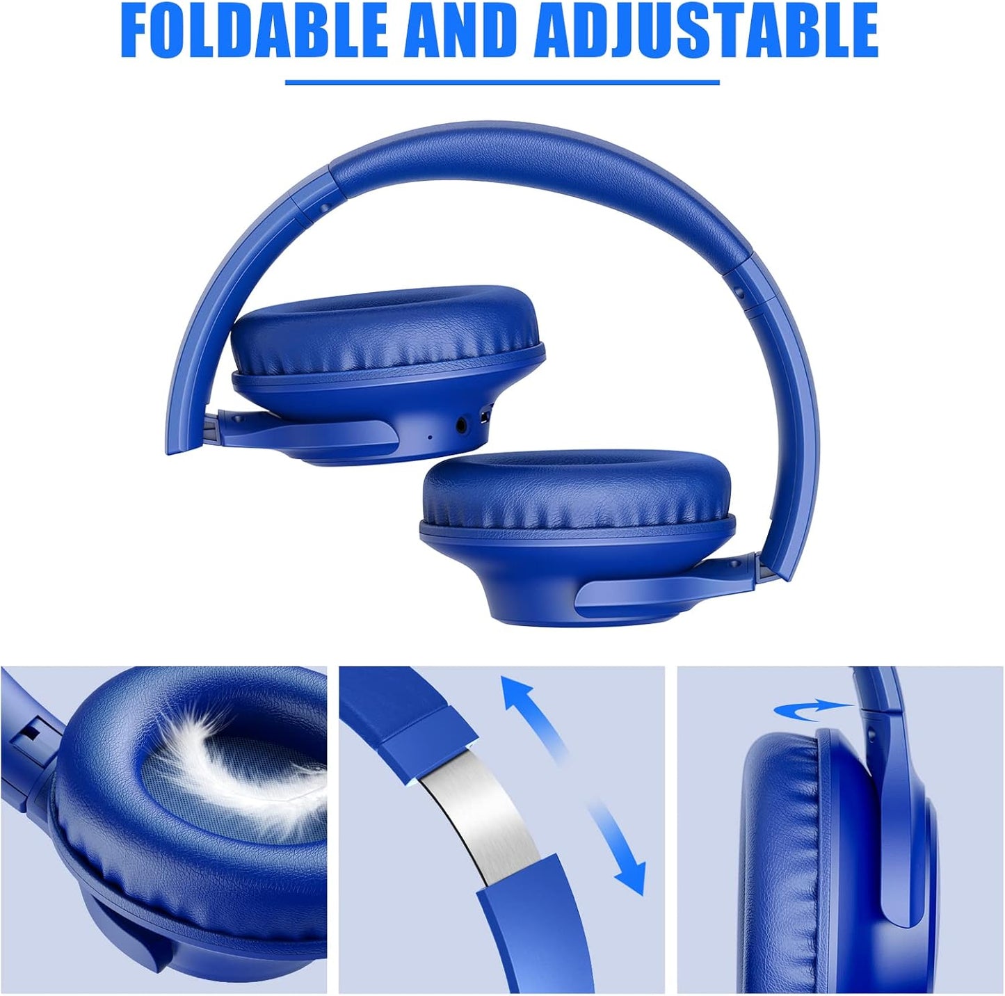 KVIDIO Bluetooth Headphones Over Ear, 65 Hours Playtime Wireless Headphones with Microphone, Foldable Lightweight Headset with Deep Bass, HiFi Stereo Sound Low Latency for Travel Work Cellphone