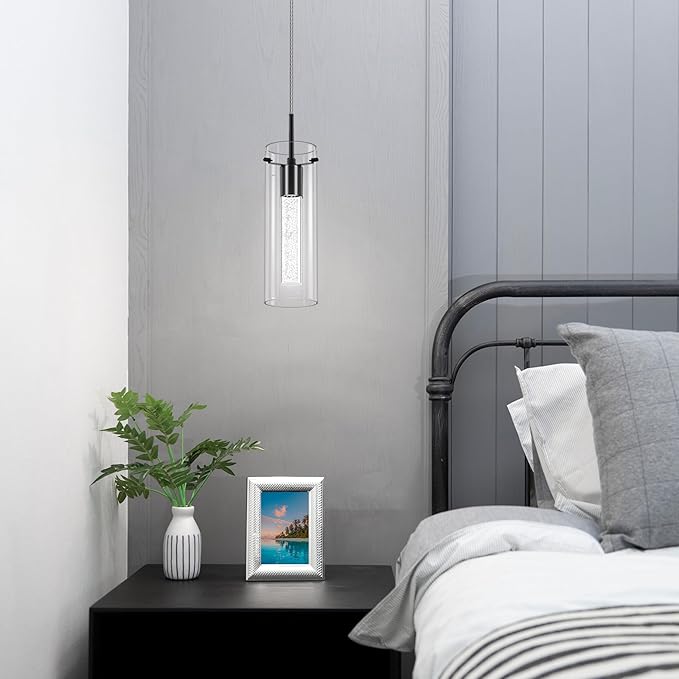 1 Pack Pendant Ceiling Light Fixture, Pendant Lights for Kitchen Island Crystal Pendant Light, 1-Light Integrated Kitchen Hanging Light Fixture Modern Island Light with Bubble Glass