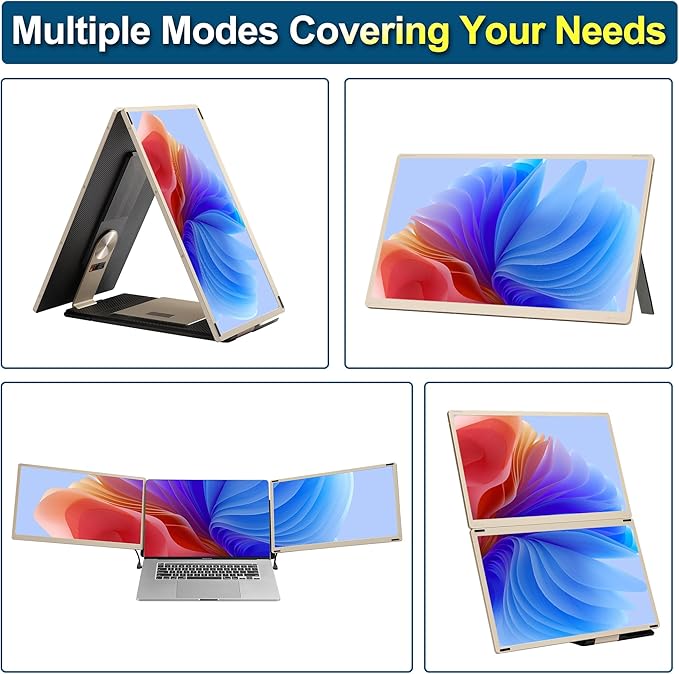 Alecewey Laptop Screen Extender, 15.6 inch Triple Screen Laptop Monitor Extender FHD 1080P HDMI Detached Extended Portable Dual Monitor for 12-17'' Laptops with Window,Mac,Android