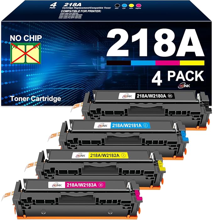 RGiNK 218A Toner (No Chip) Compatible for HP 218A Toner Cartridges 4 Pack - 218X Toner Work for HP Color Laserjet Pro MFP 3301fdw 3301CDW 3301SDW| 3201DW-W2180A 218X W2180X (4 Pack)