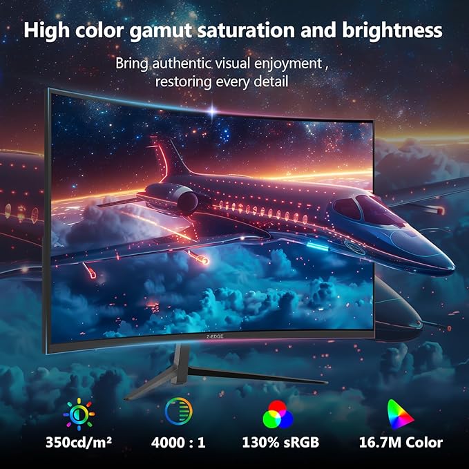 Z-Edge 27 inch Curved Gaming Monitor, FHD 1080P 240Hz 280Hz Curved 1500R Computer Monitor, Fast MPRT 1ms Monitor, 350nits, 16.7M Colors, 4000:1 Contrast, UG27P 2X DP 1.2 Ports and 2X HDMI 2.0 Ports