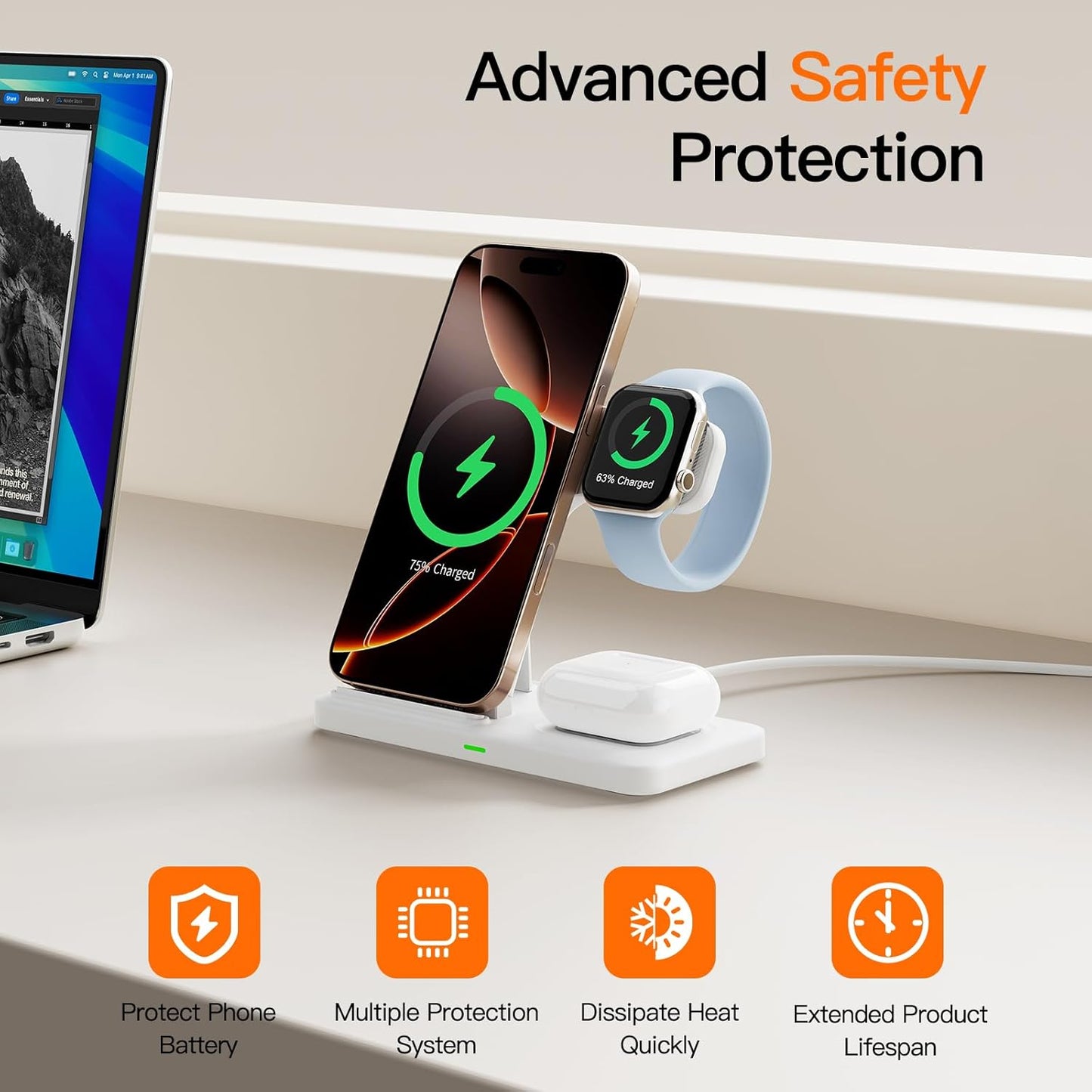 2025 3 in 1 Wireless Charger for iPhone 16 15 14 13 12 11 XR 8, Apple Charging Station for Apple Watch 10/9/Ultra/8/7/SE/6/5/4 & AirPods Series, Wireless Charging Station for Multiple Devices Apple